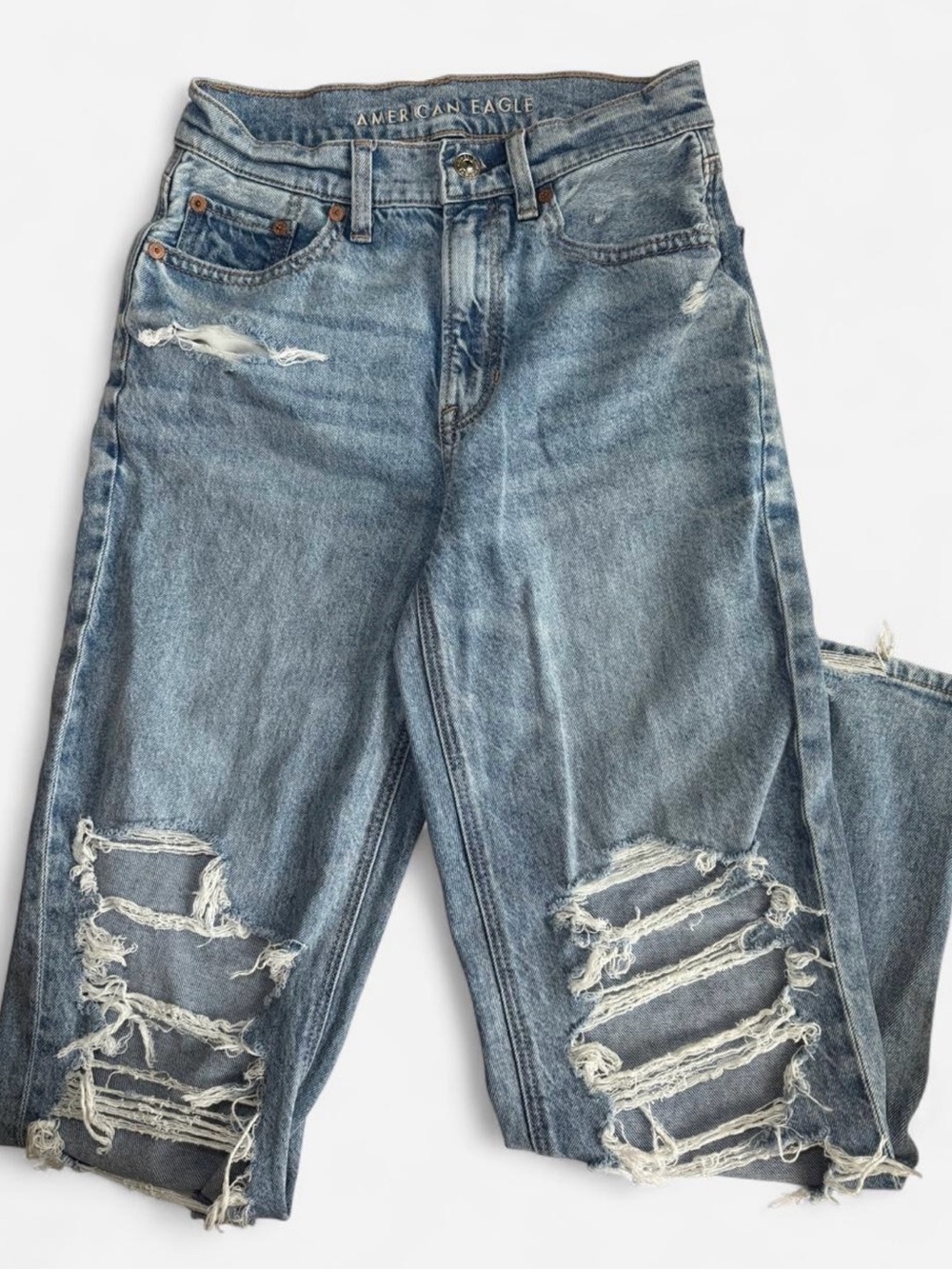 American Eagle Blue Denim Jeans - Size US 00 Short - Distressed Ripped Details